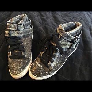 Schutz metallic and buckle wrap high top sneakers